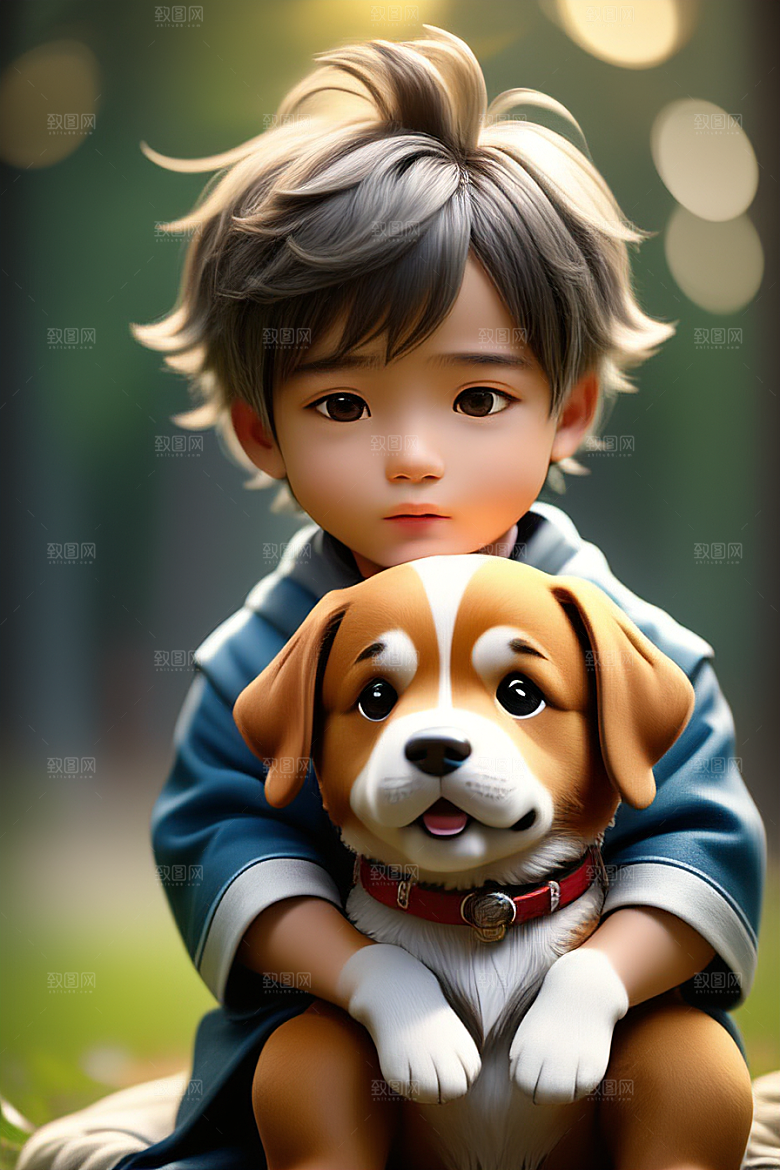 幻想中的男孩与狗画像