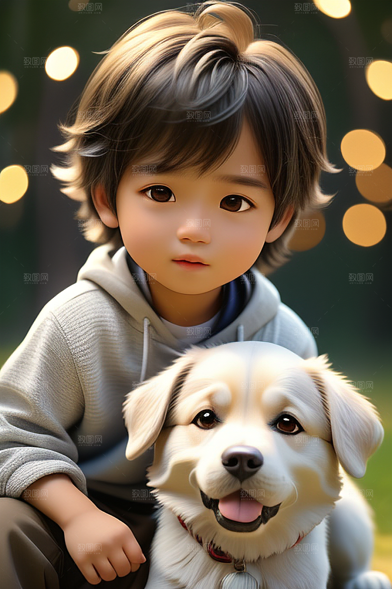 幻想中的男孩与狗画像