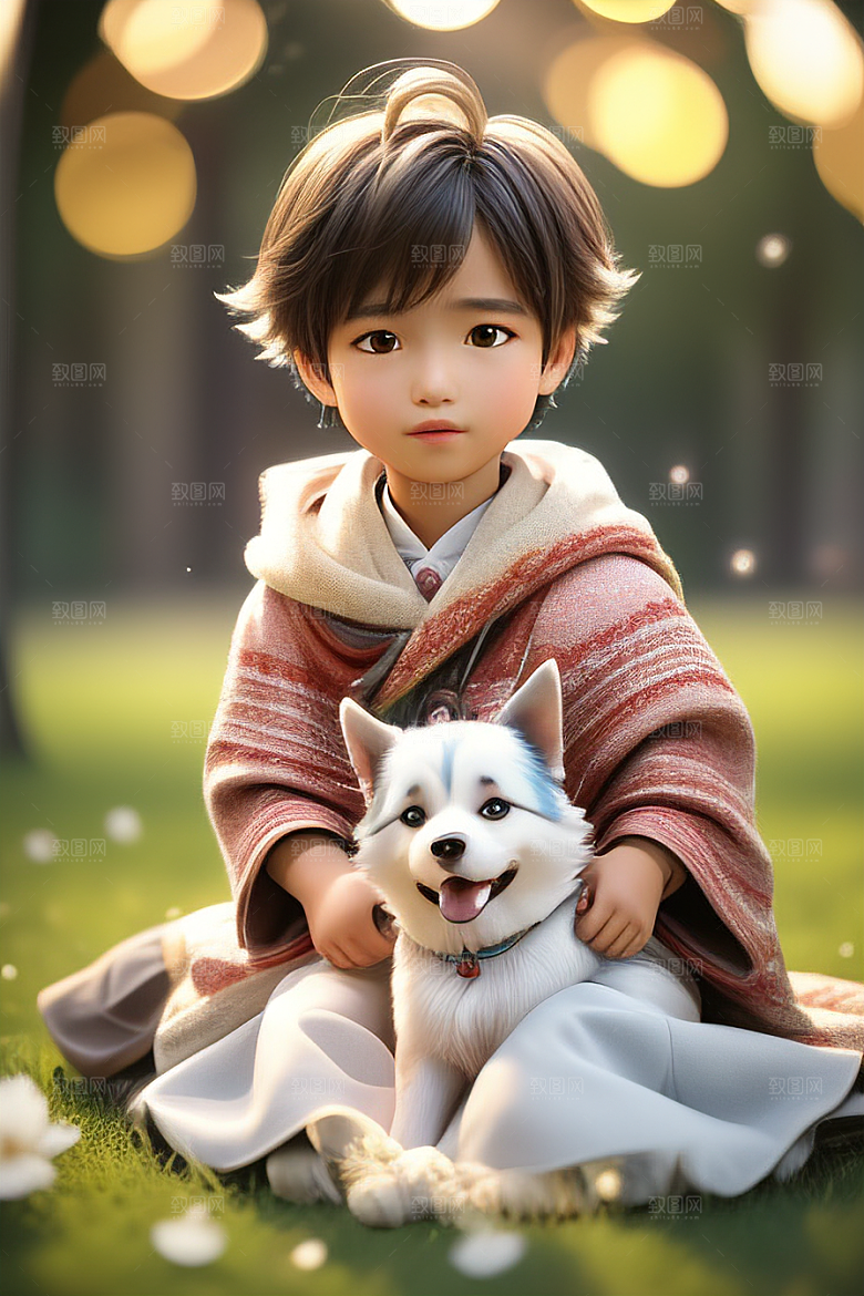 幻想中的男孩与狗画像
