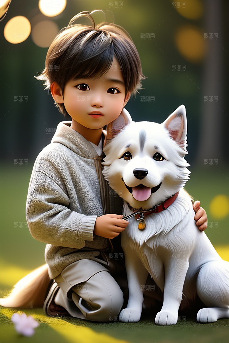 幻想中的男孩与狗画像