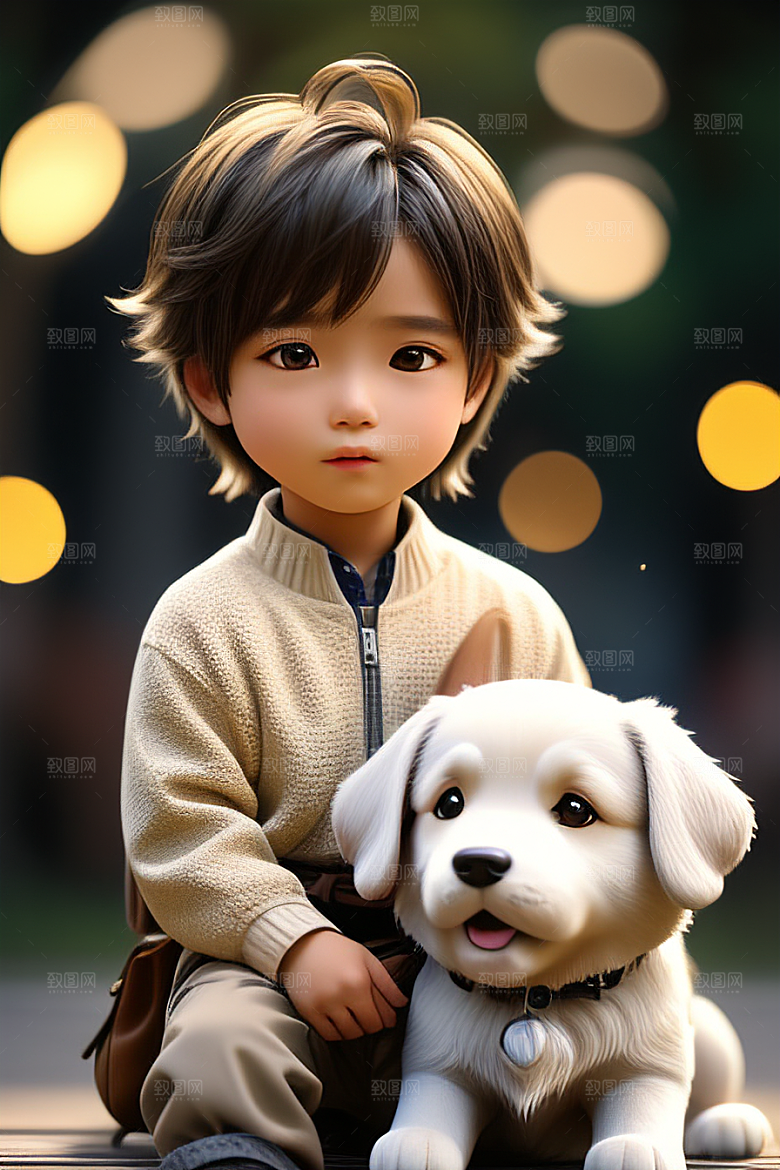 幻想中的男孩与狗画像