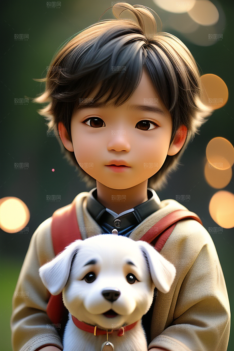 幻想中的男孩与狗画像