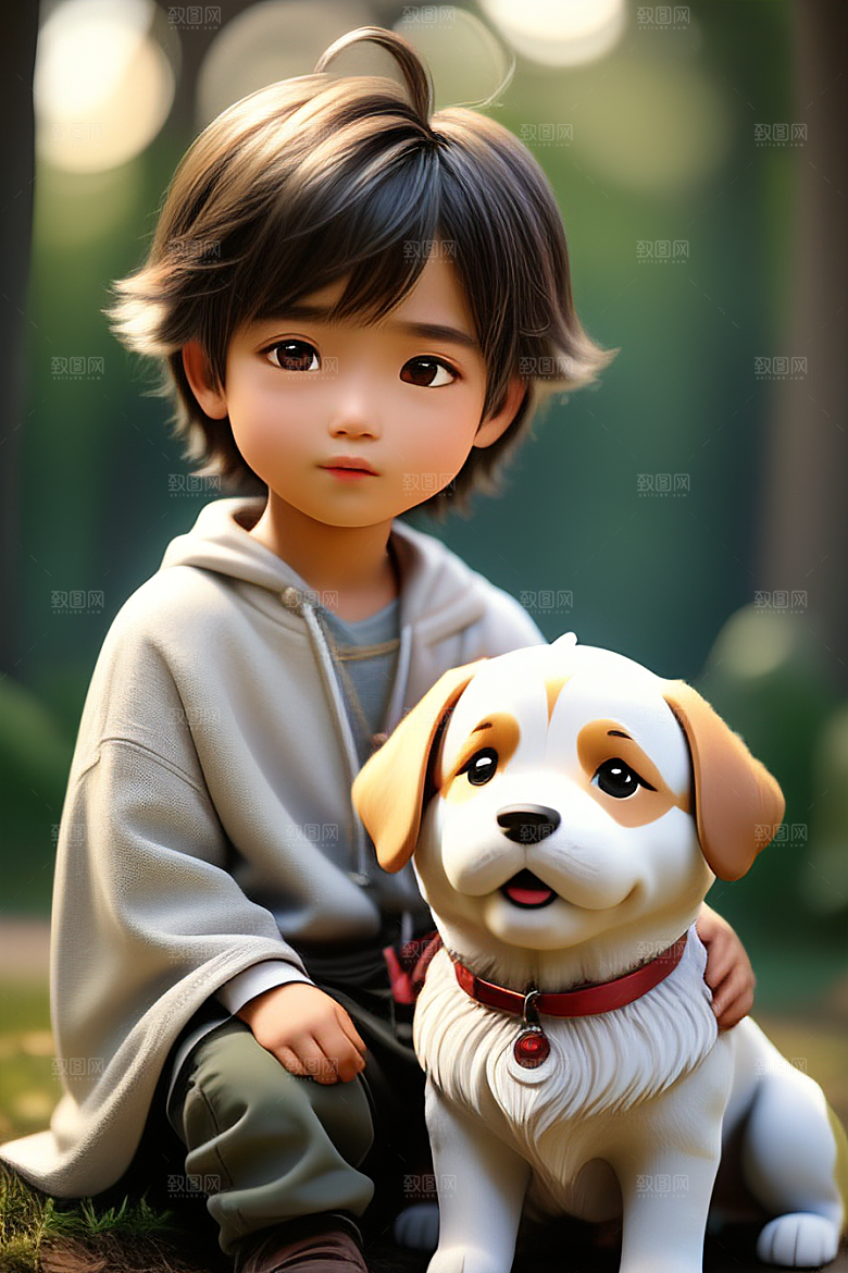 幻想中的男孩与狗画像