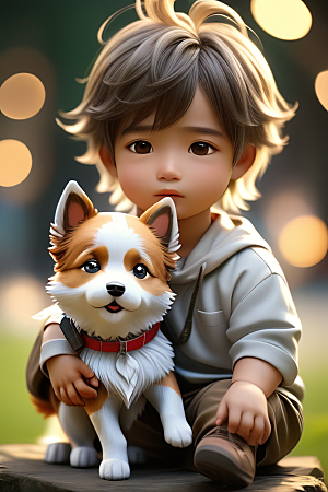 幻想中的男孩与狗画像