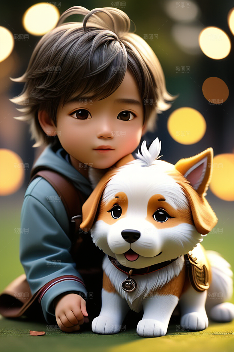 幻想中的男孩与狗画像