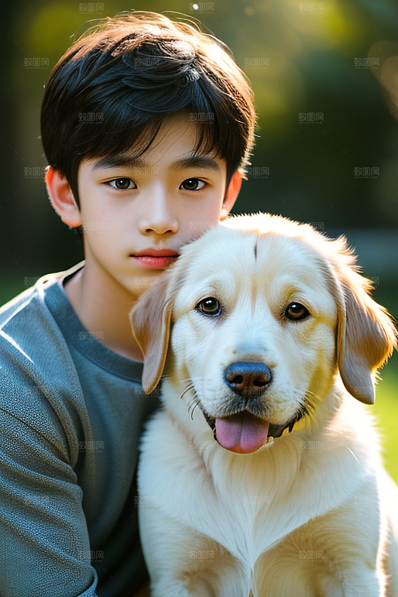 心有灵犀男孩与狗的画像