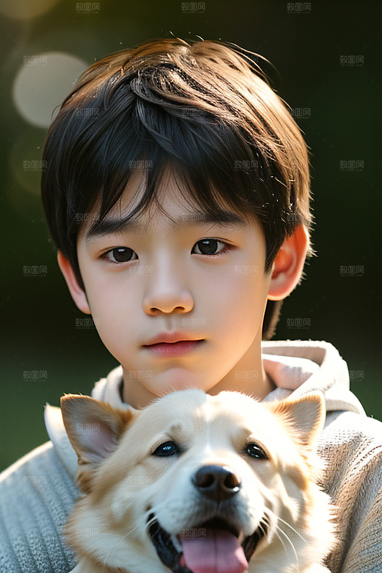 心有灵犀男孩与狗的画像