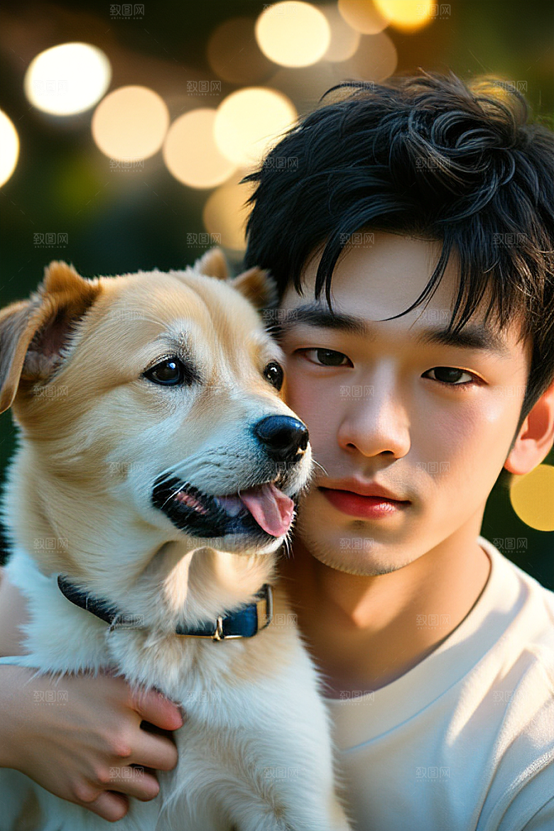 心有灵犀男孩与狗的画像