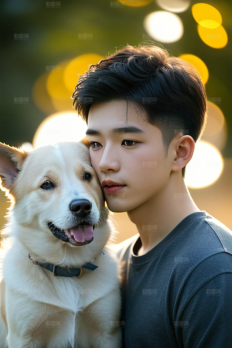 美轮美奂的男孩与狗画像