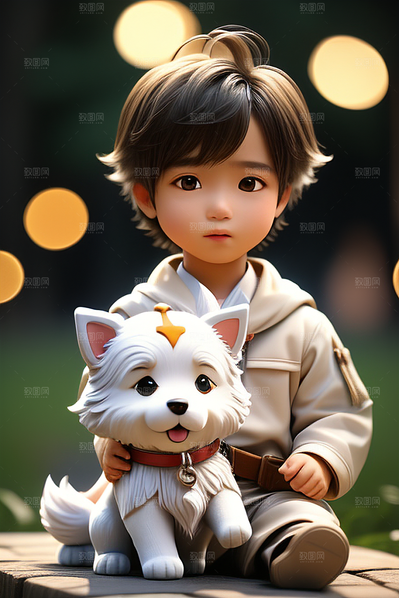 幻想中的男孩与狗画像