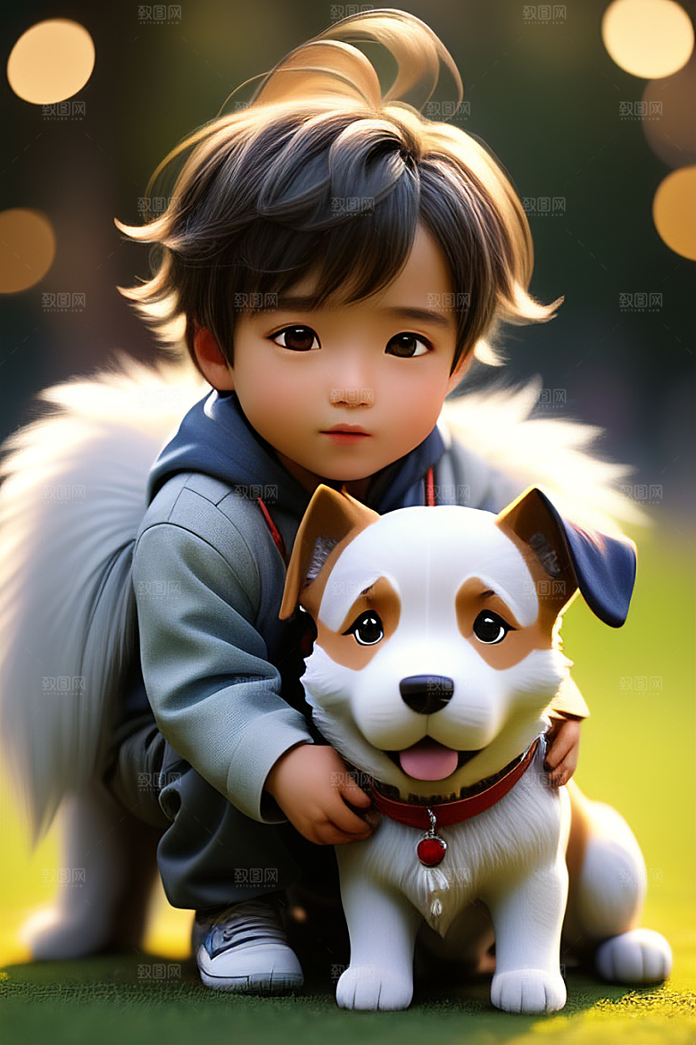 幻想中的男孩与狗画像