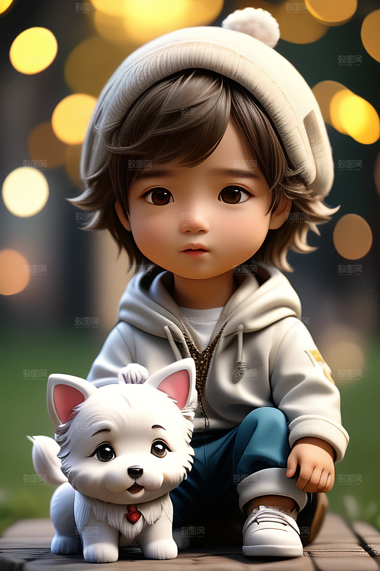 幻想中的男孩与狗画像