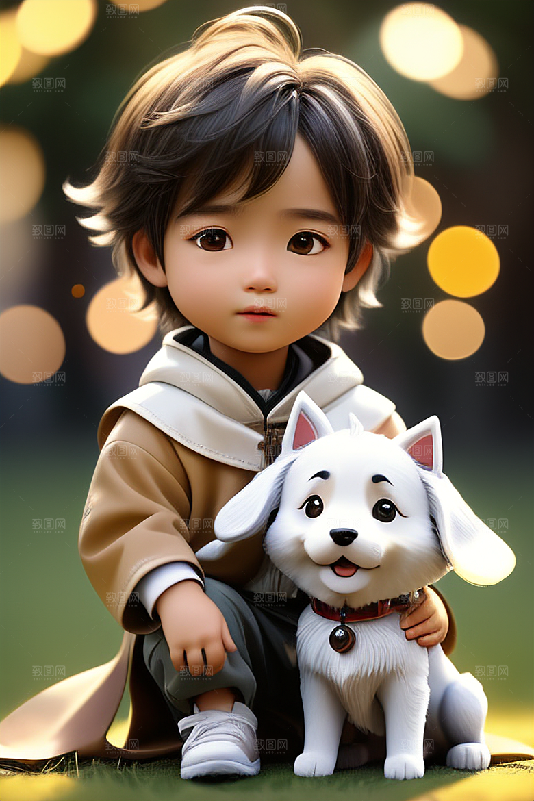 幻想中的男孩与狗画像