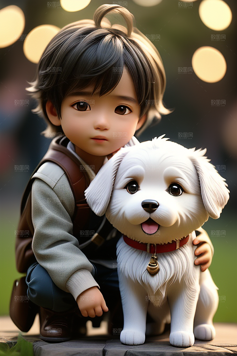 幻想中的男孩与狗画像