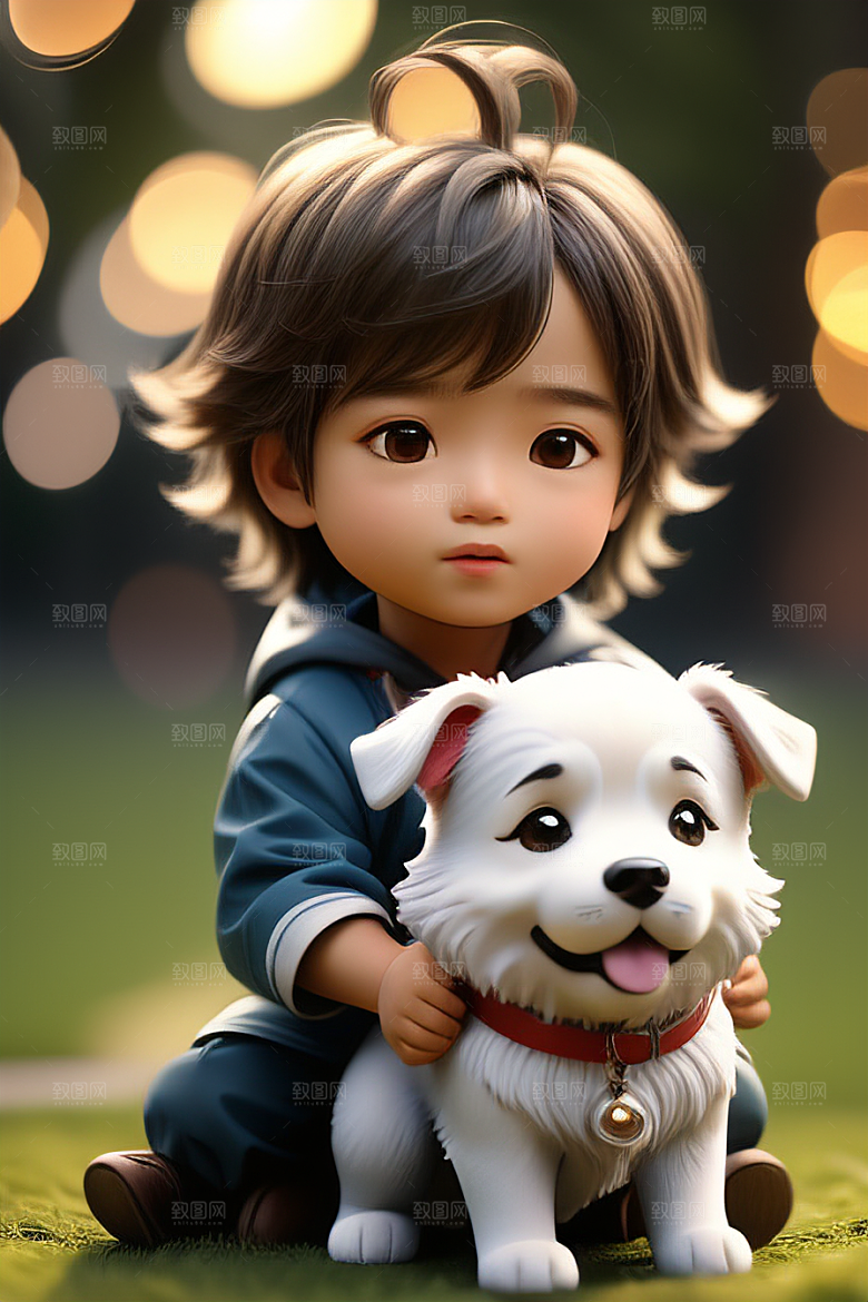 幻想中的男孩与狗画像