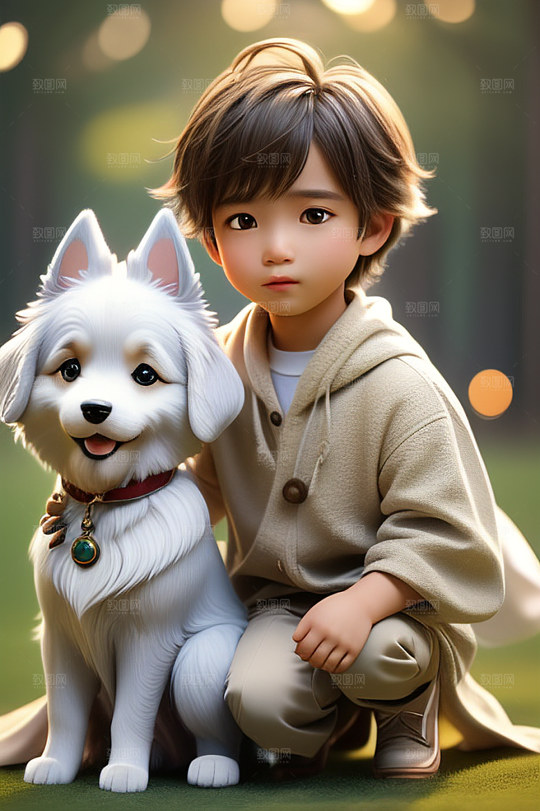 幻想中的男孩与狗画像