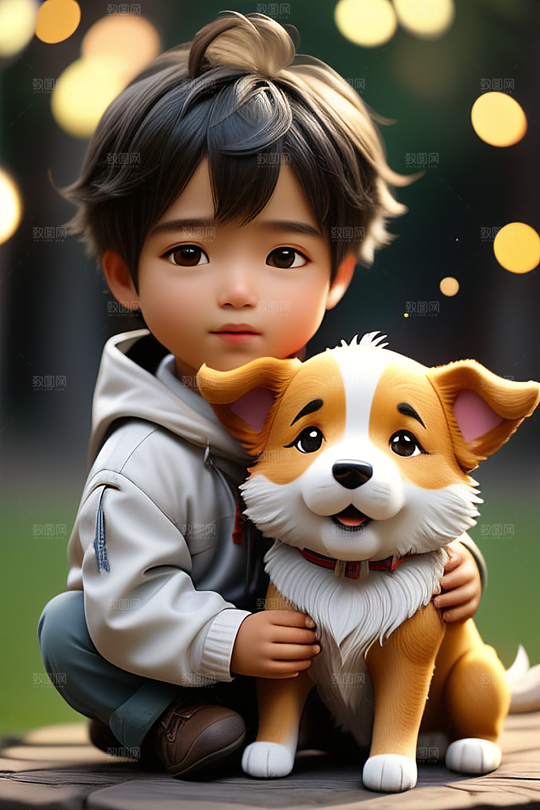 幻想中的男孩与狗画像