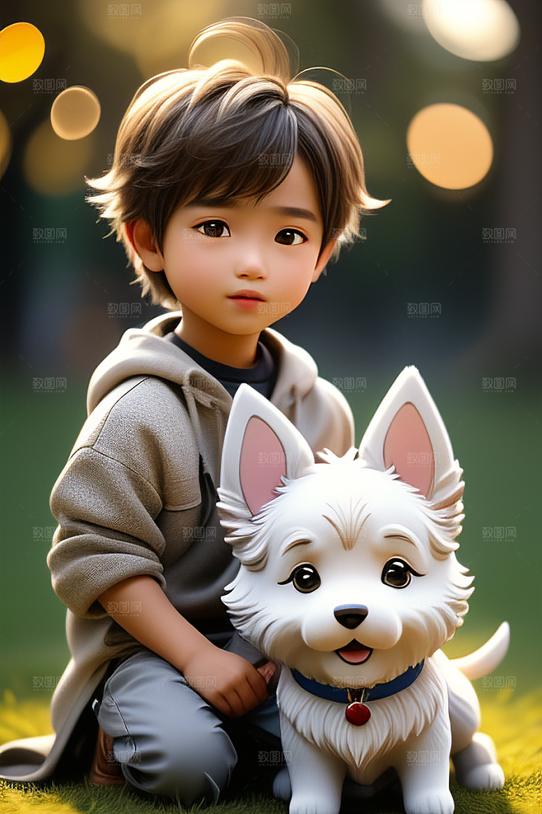 幻想中的男孩与狗画像