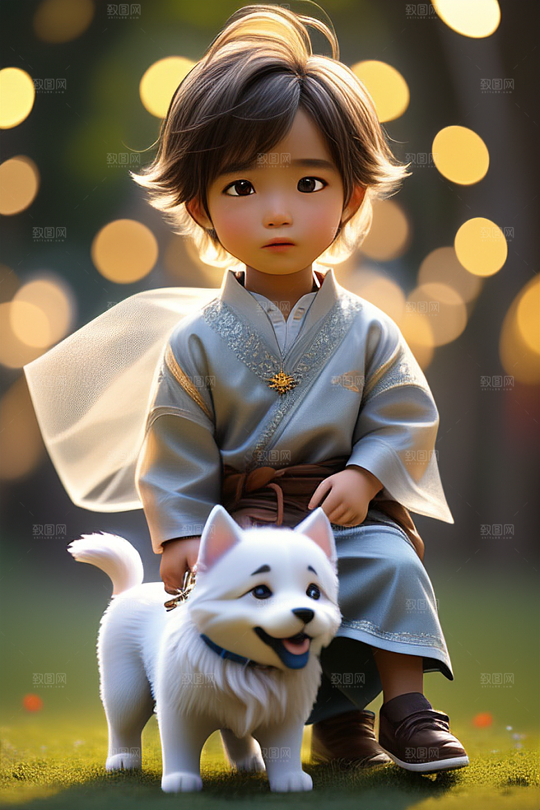 幻想中的男孩与狗画像
