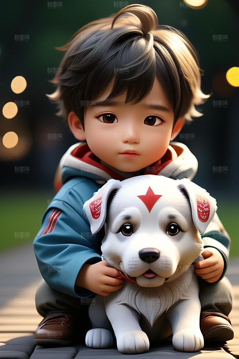 幻想中的男孩与狗画像