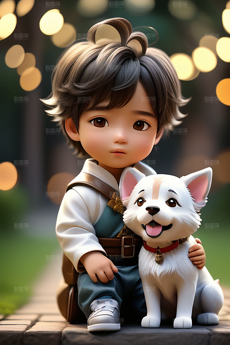 幻想中的男孩与狗画像