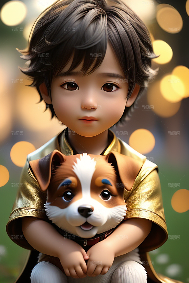 梦幻般的男孩与狗画像
