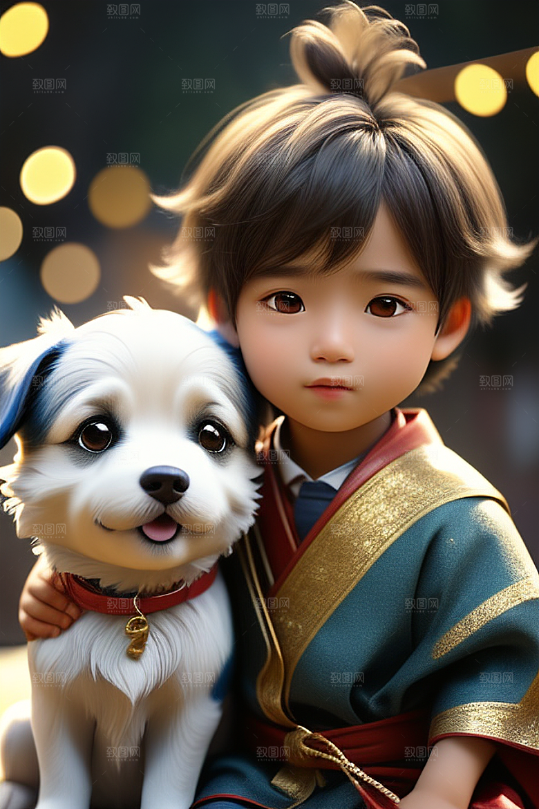 梦幻般的男孩与狗画像