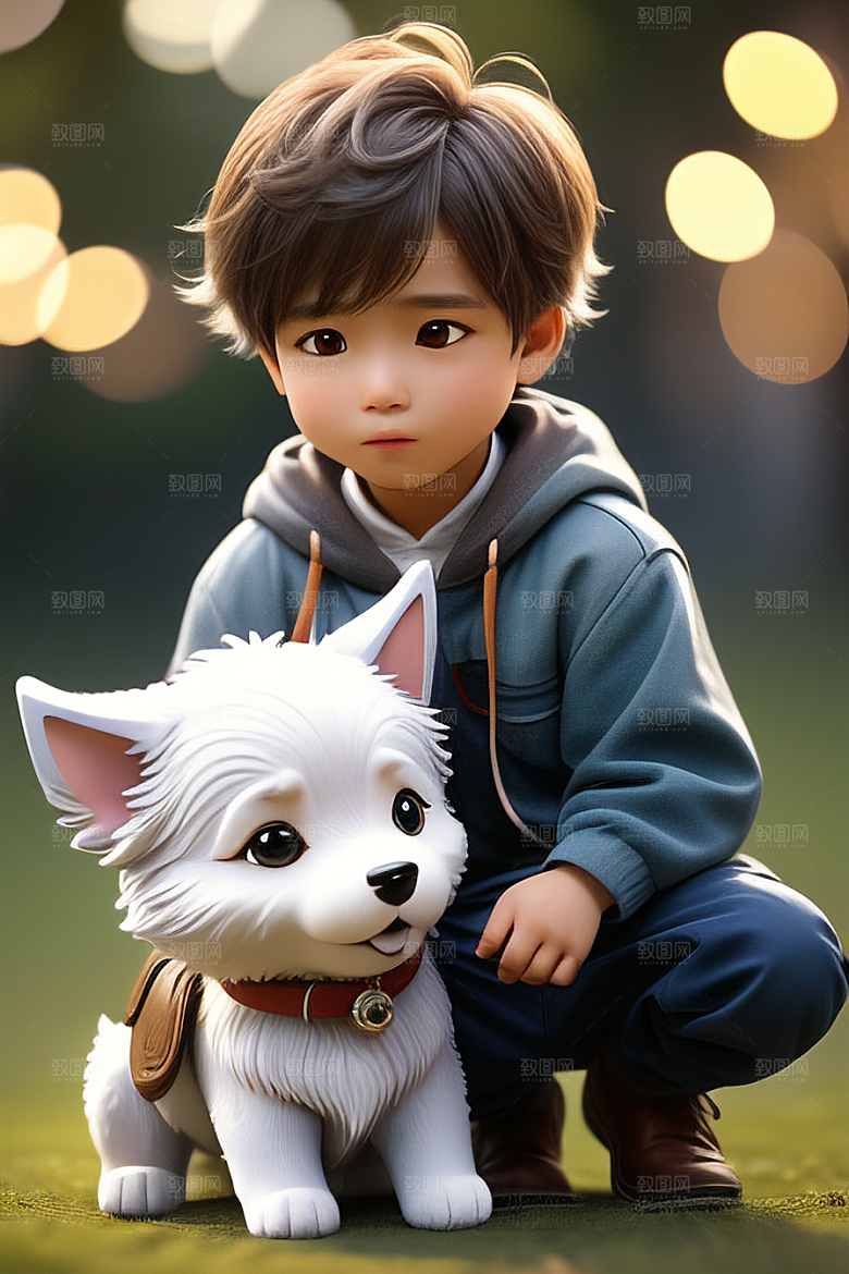 梦幻般的男孩与狗画像
