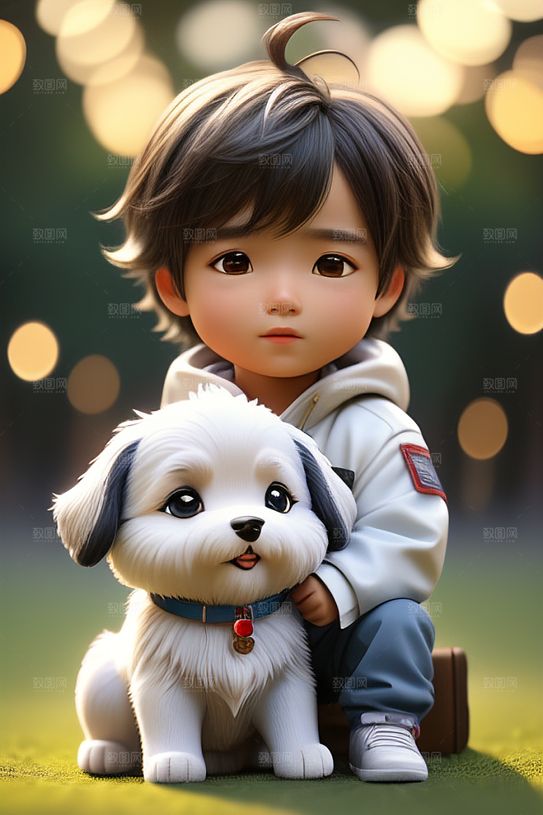 梦幻般的男孩与狗画像