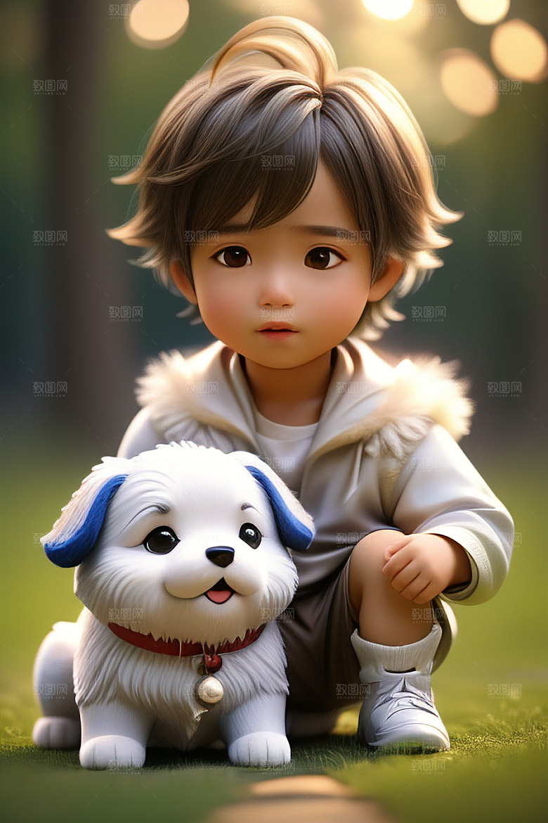 梦幻般的男孩与狗画像