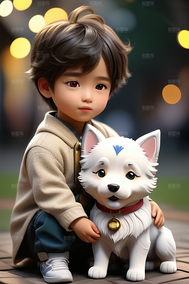 梦幻般的男孩与狗画像