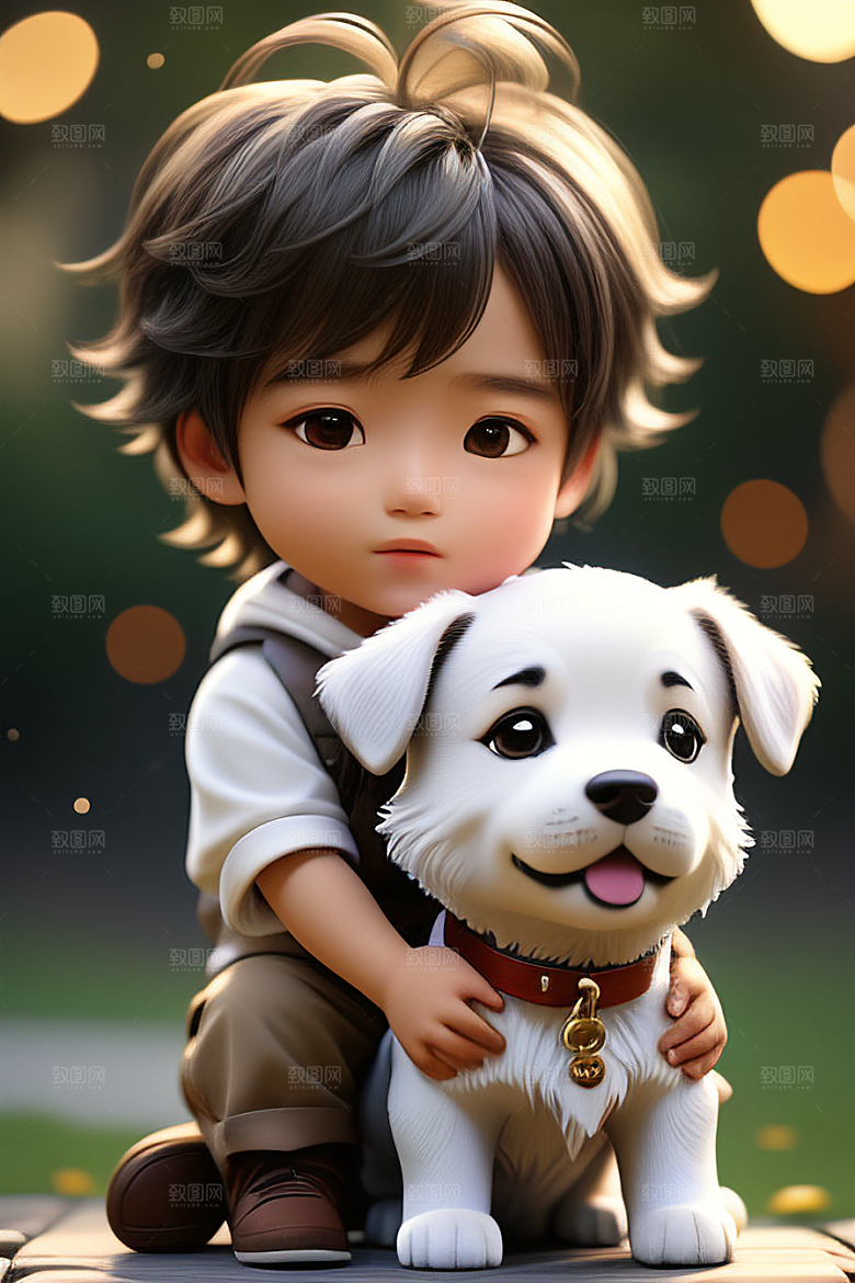 梦幻般的男孩与狗画像