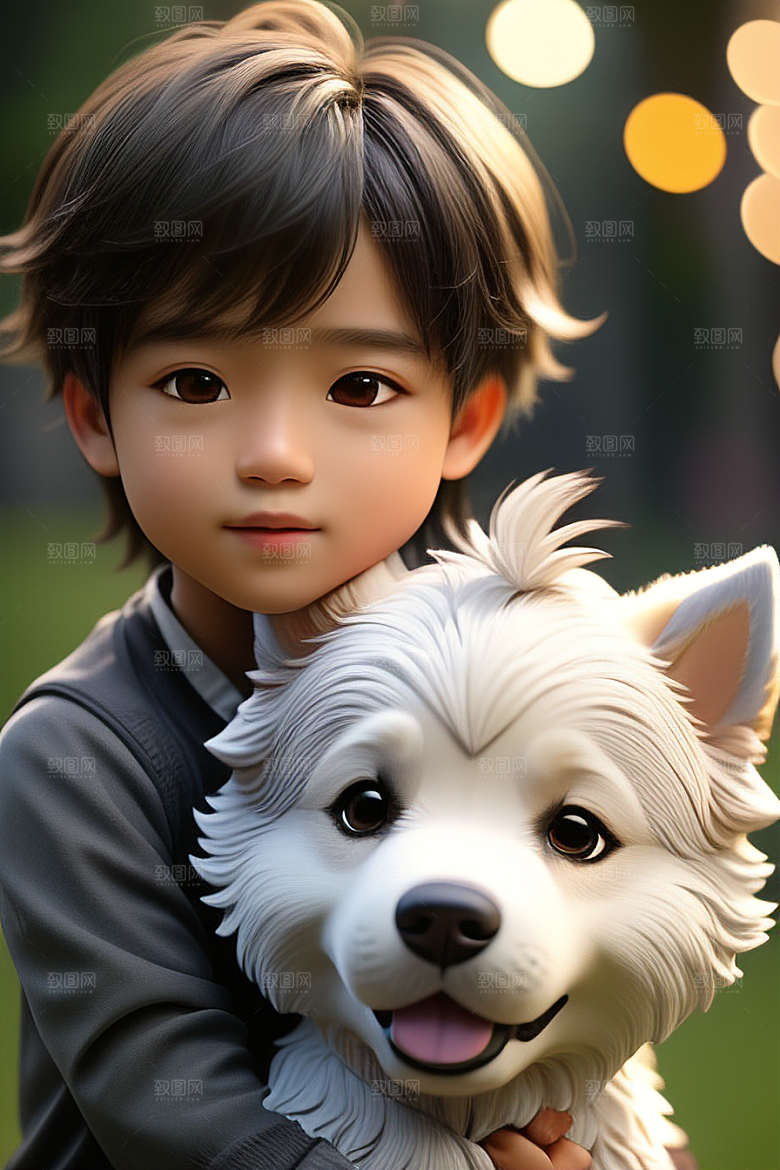 梦幻般的男孩与狗画像