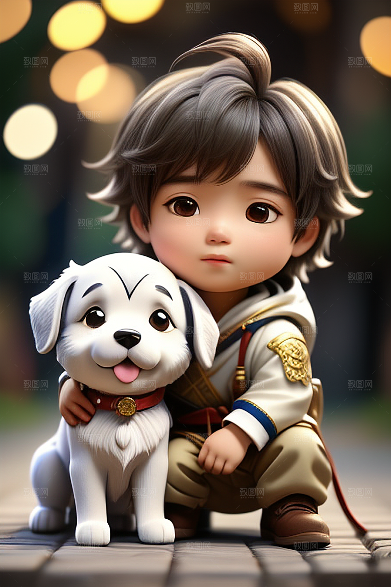 梦幻般的男孩与狗画像