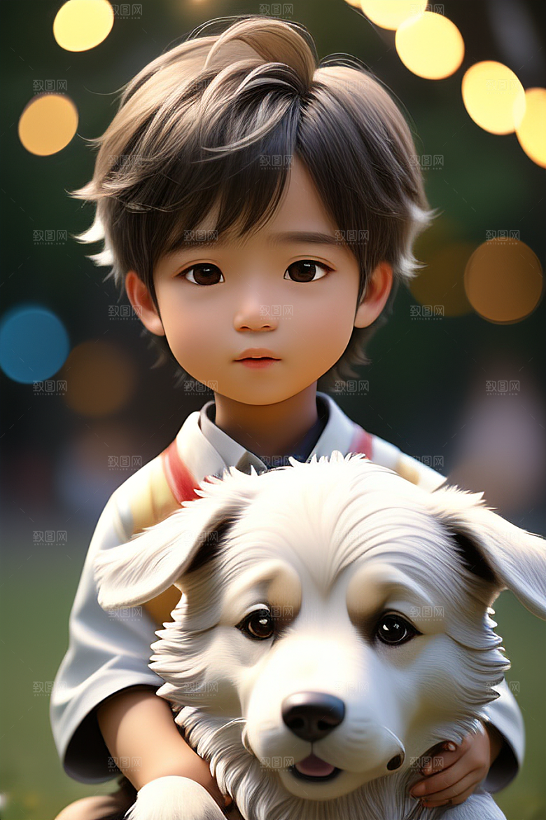 梦幻般的男孩与狗画像