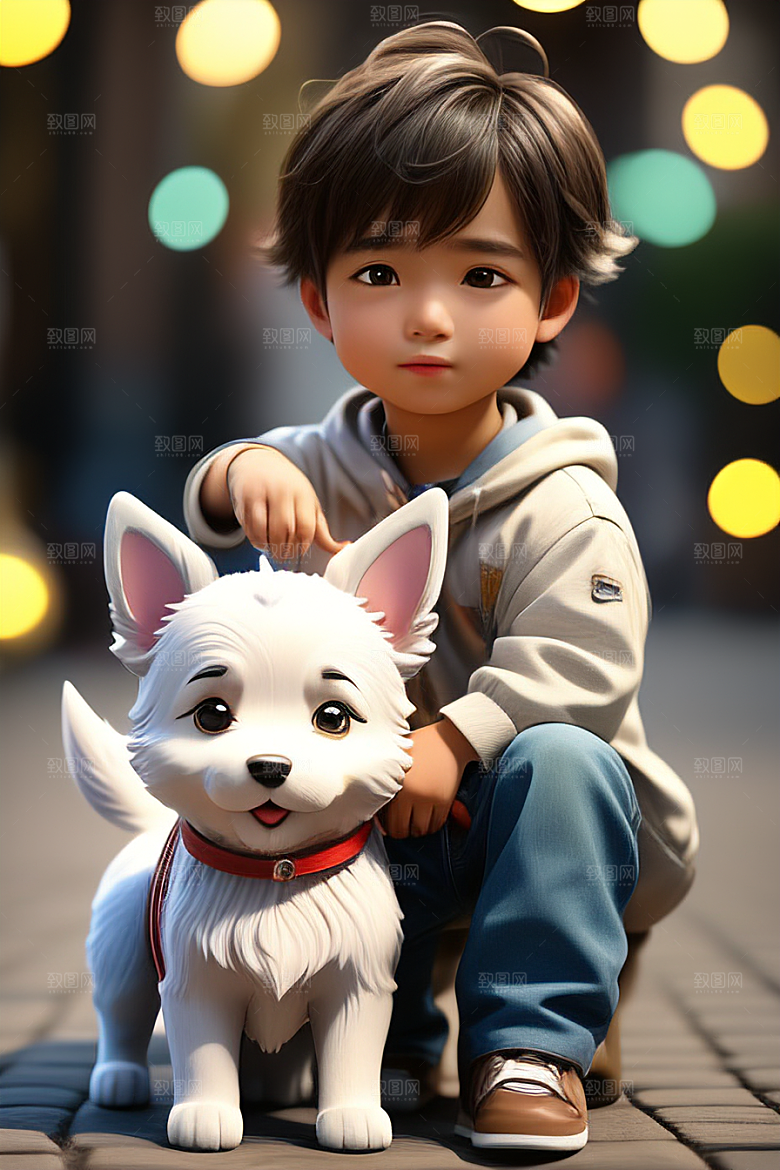 梦幻般的男孩与狗画像