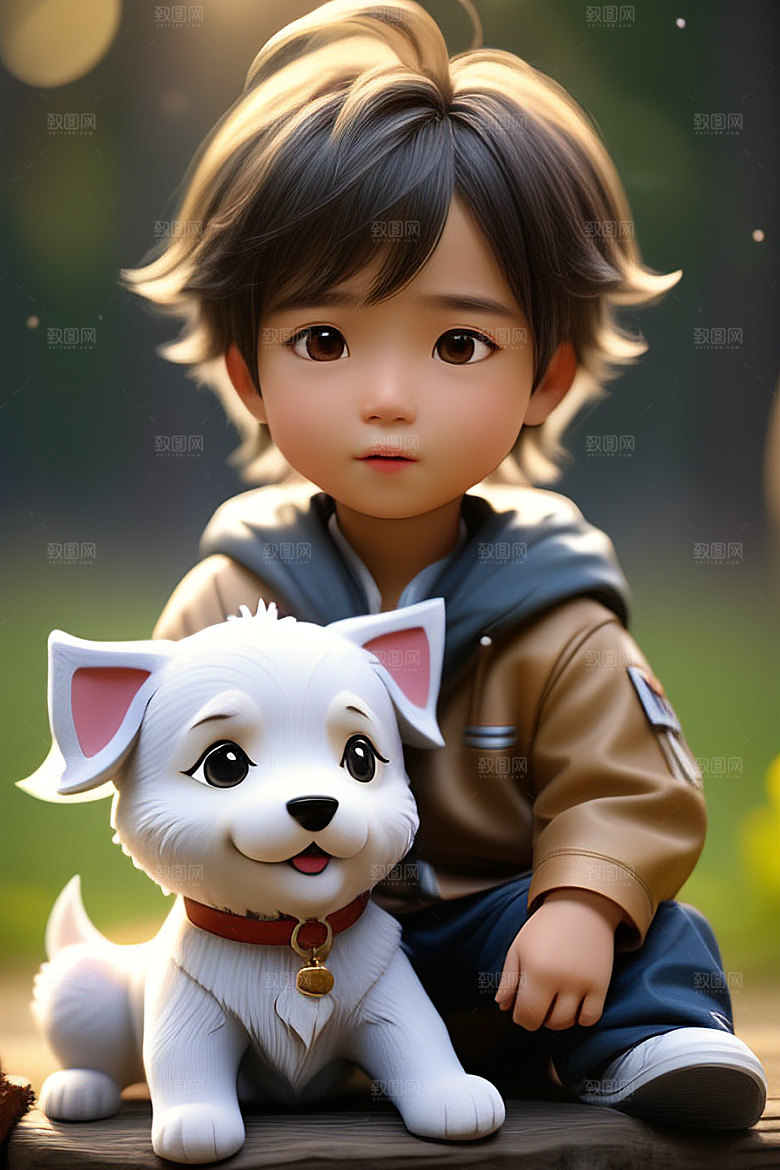 梦幻般的男孩与狗画像