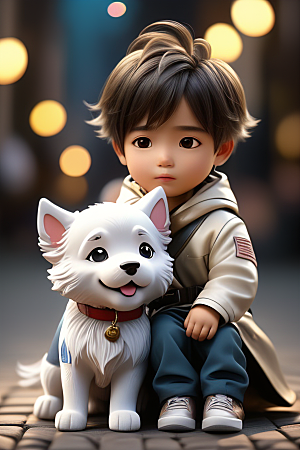 男孩与狗的情感肖像