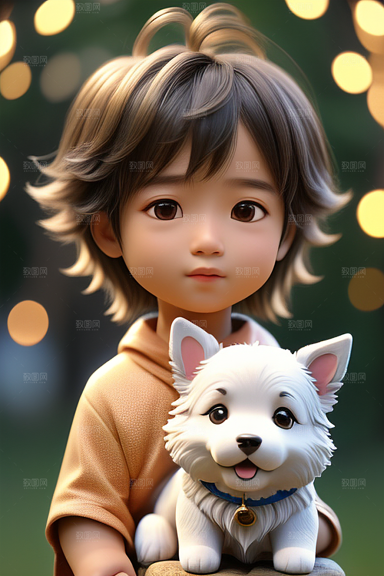 心有灵犀男孩与狗的画像