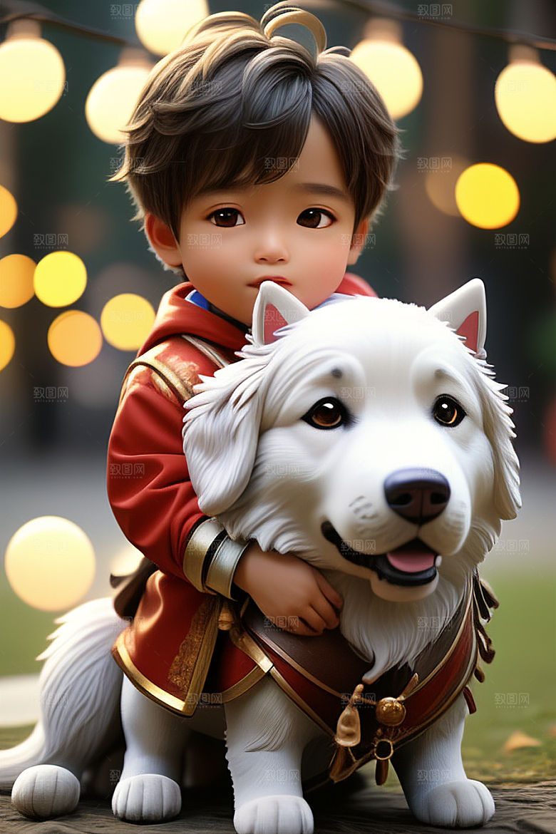 心有灵犀男孩与狗的画像