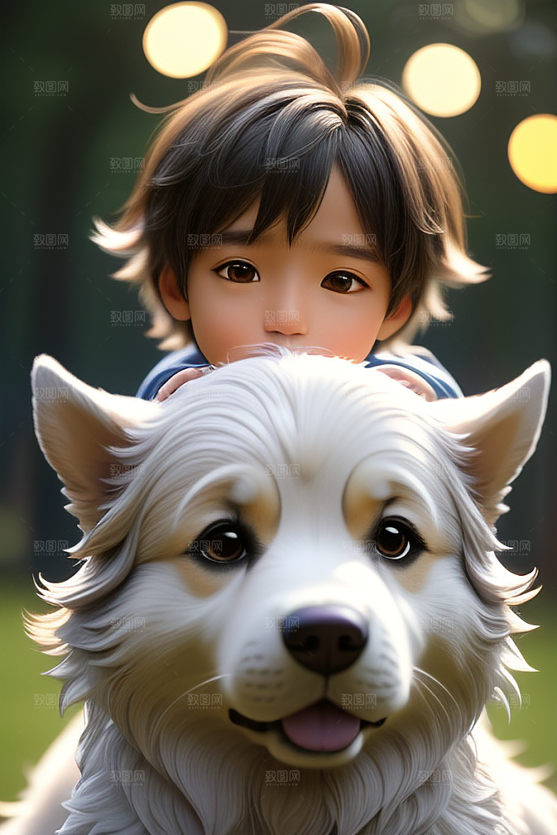 心有灵犀男孩与狗的画像