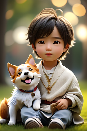 心有灵犀男孩与狗的画像