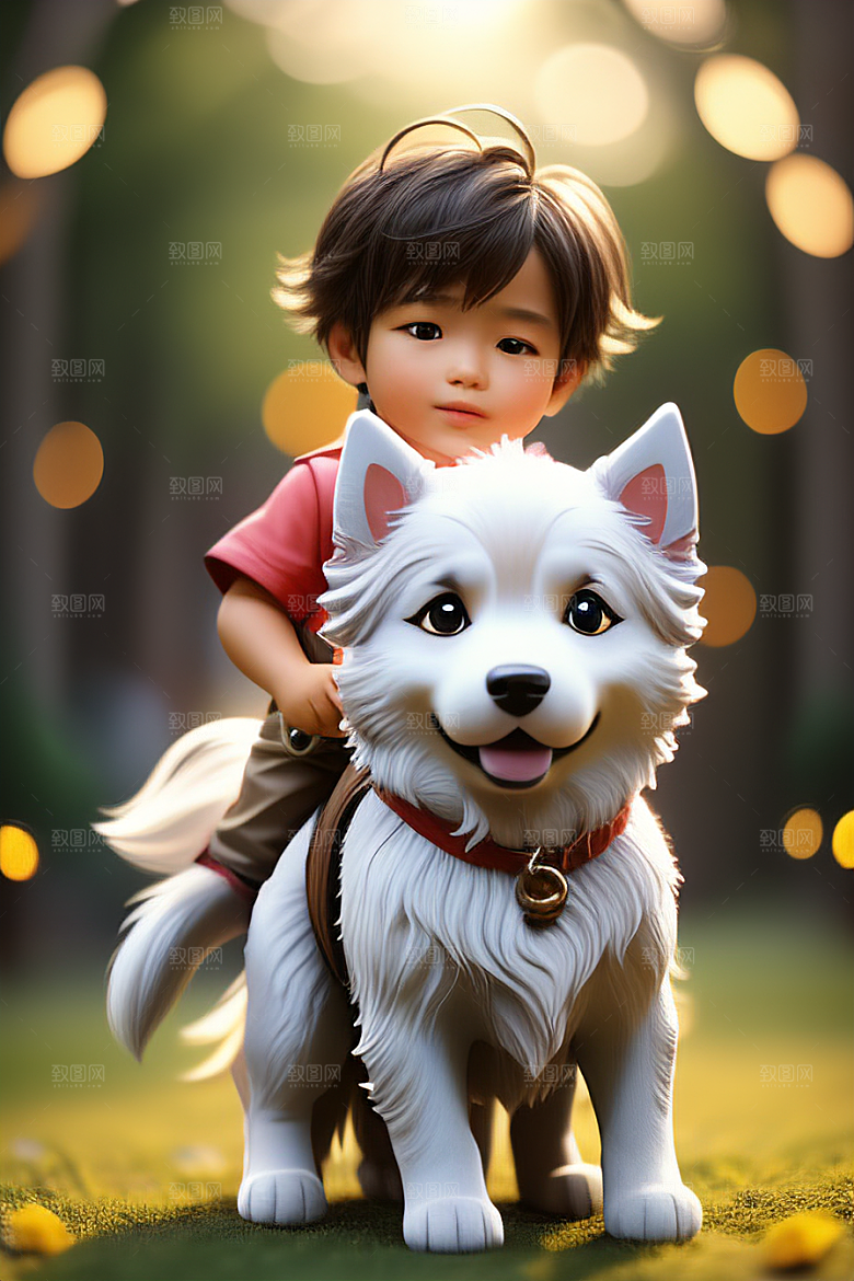 心有灵犀男孩与狗的画像