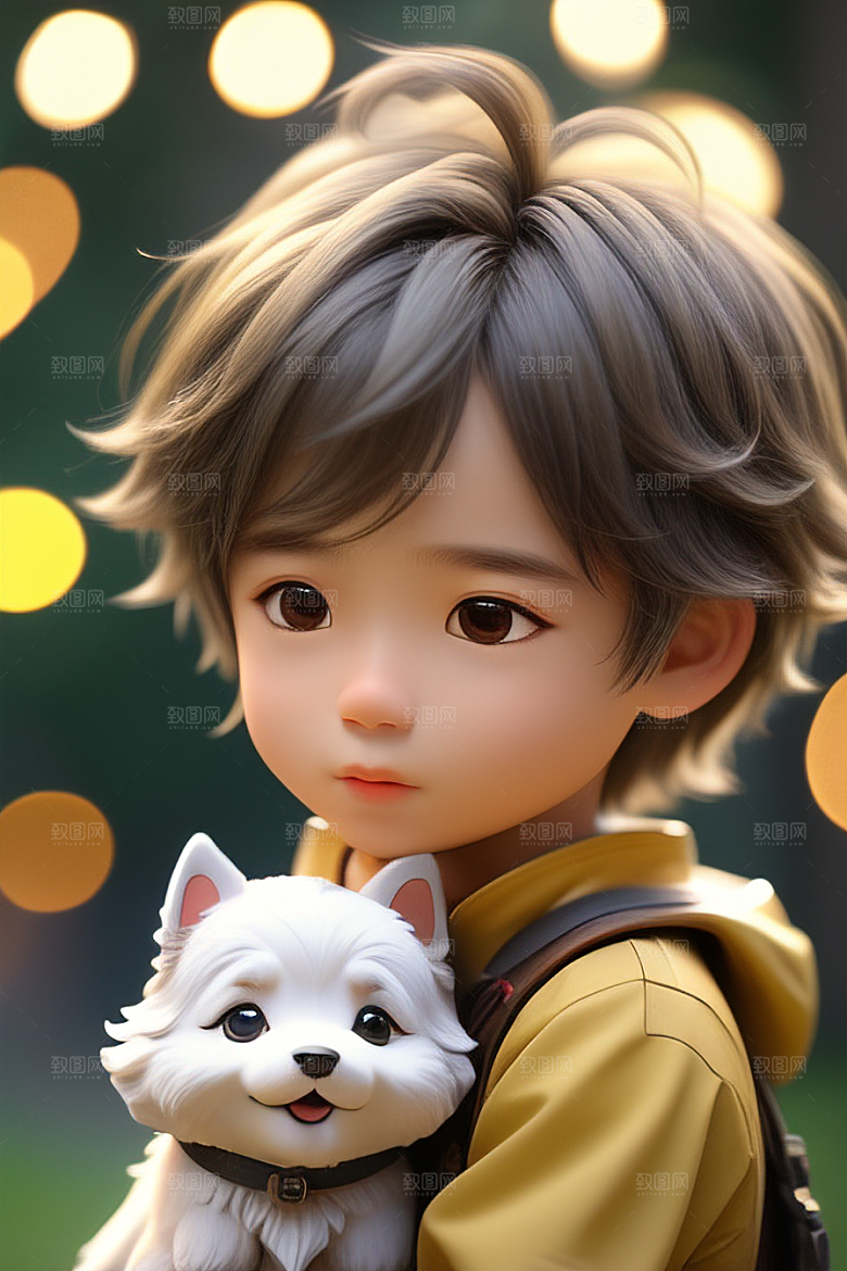 美轮美奂的男孩与狗画像