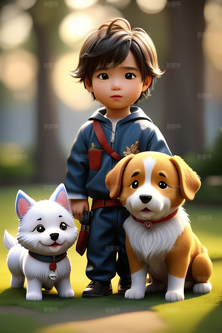 美轮美奂的男孩与狗画像