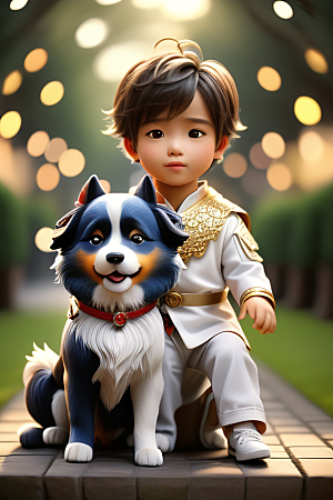男孩与狗的超凡肖像