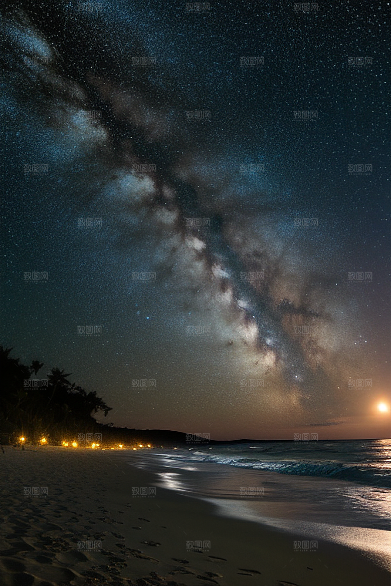 海滩浪漫银河星光闪耀