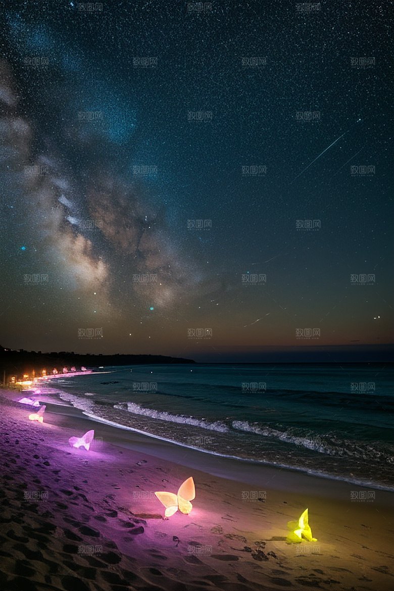 海滩浪漫银河星光闪耀