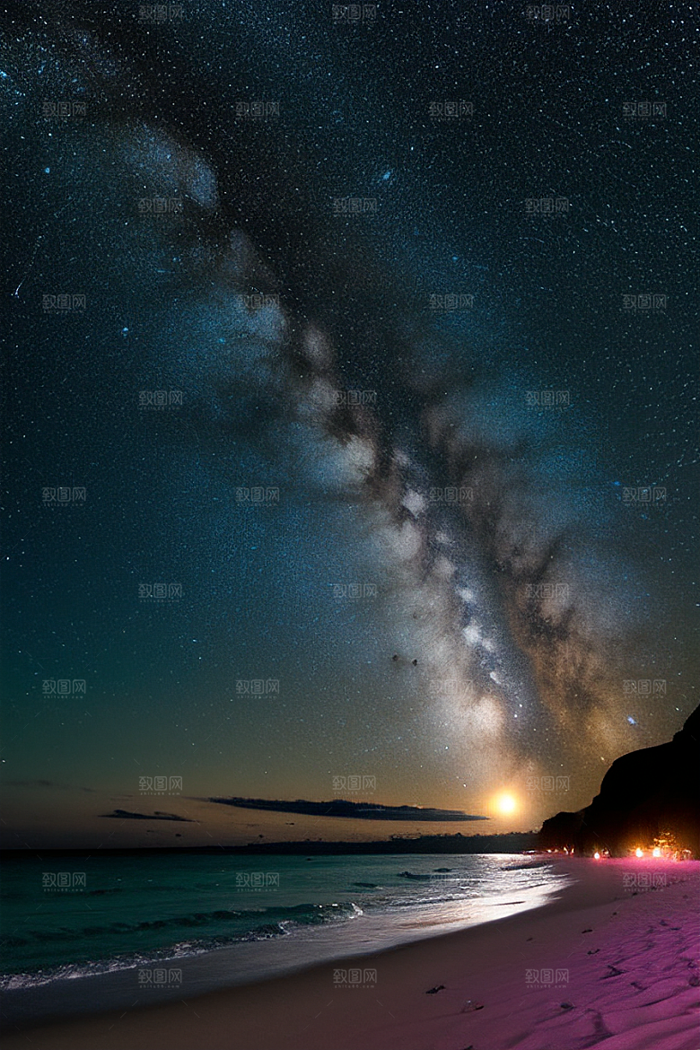 海滩浪漫银河星光闪耀
