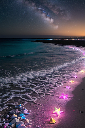 梦幻星光银河新月海滩相遇